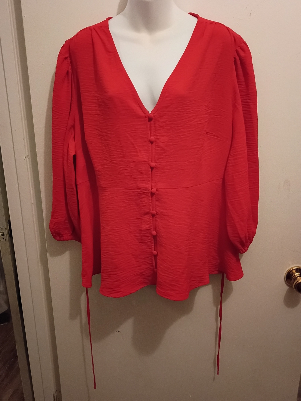 Cato Red V-Neck Button-Front Blouse
